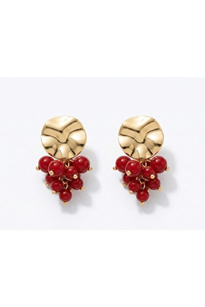 Snartun Gold Women's Earrings with Burgundy Bead Detail |   Silver Needle |  ...