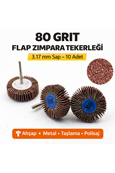 SENBANG 80 Grit Flap Zımpara Tekerleği 3.17 mm Sap – Mini Zımpara Ucu 10 Adet...