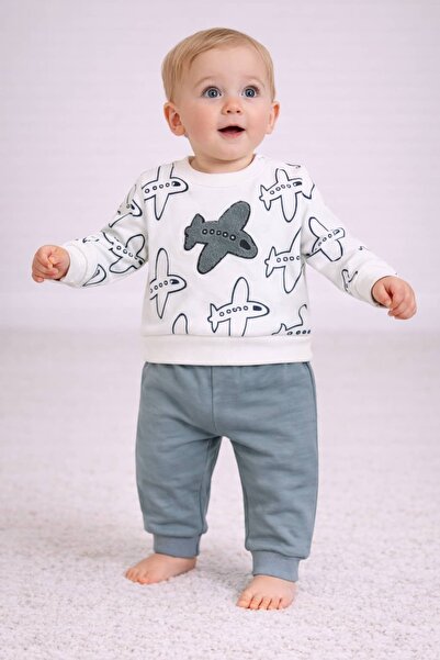 nikuby Alt Üst Takım Erkek Bebek Takım Çıtçıtlı 2li Takım Askı Uçaklı İkili T...