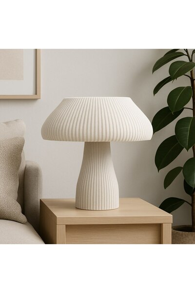 METU SHOP Dekoratif Masa Lambası Abajur Tasarım Beyaz Başlık Beyaz Şık Gövde ...