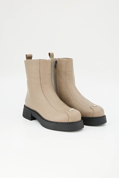 Jande Kadın Vizon Hakiki Deri Kalın Taban Fermuarlı Kısa Bot