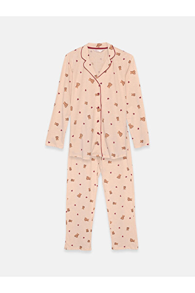 LC Waikiki Lcw Dream Beige Shirt Collar Maternity Pajama Set