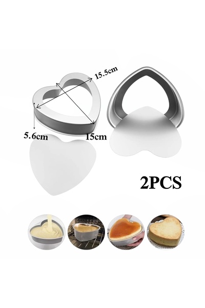 cc bin shihon Set of 2 heart-shaped aluminum oven molds with removable bases.