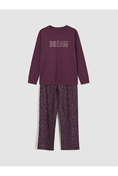 LC Waikiki LCW DREAM Purple guler rotund cu imprimeu Set de pijamale pentru f...