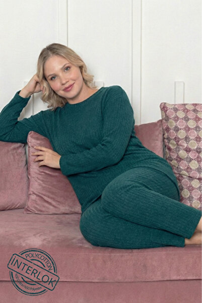 Farya Home Cotton Thick Winter Interlock Striped Long Sleeve Knitted Pajama Set