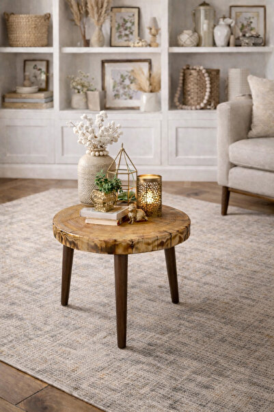 ATAY Doğal Kütük Ahşap Sehpa – El Yapımı, Metal Ayaklı