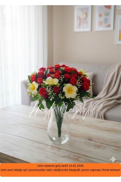 Hızlı Çeyiz Yapay Lüx Gelin Kırmızı Büyük Orkideli Demet Sevgiliye Hediye