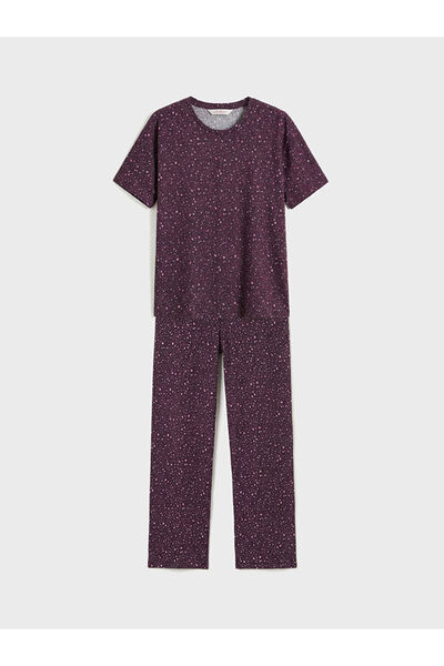 LC Waikiki Lcw Dream Purple Crew Neck Patterned Women's Pajama Set