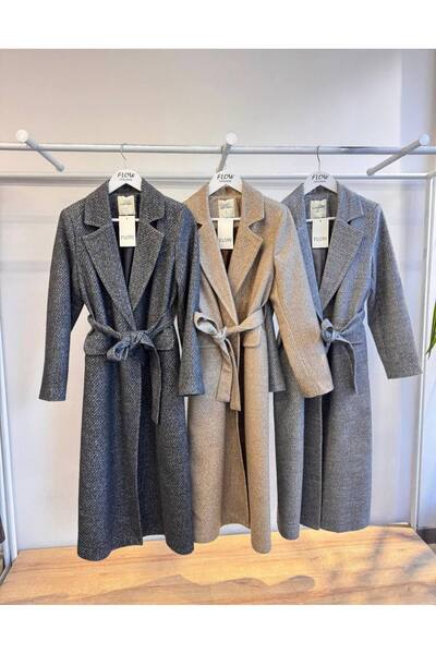 LUJJE Belted Long Cashmere Coat - Black Is Available in the First Row