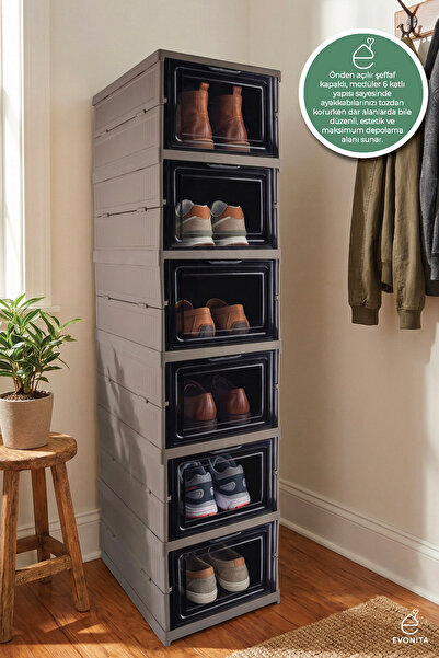 EVONİTA 6-Tier Modular Shoe Rack 6-Pack Collapsible Shoe Rack Portable Multi-...