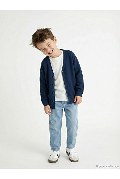 LC Waikiki Navy Blue V-Neck Boys' Knitwear Cardigan