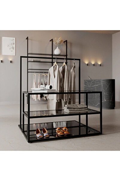 MD Vİtrin Dekorasyon Butik İkili Askılık Mağaza Ayaklı Standı MDF Bazalı Askı...