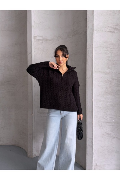 MODA سترة نسائية محبوكة بتصميم نصف صياد مع سحاب