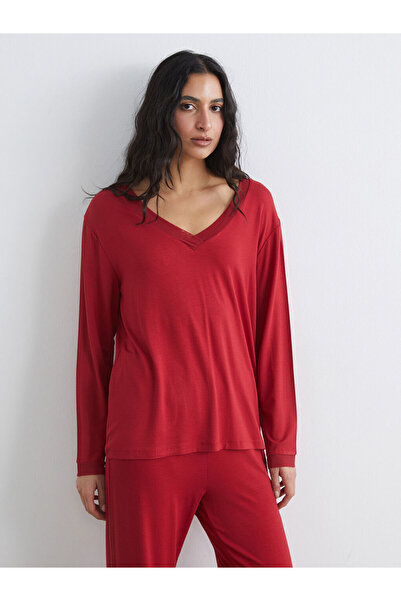 LC Waikiki Lcw Dream Red V-Neck Women's Pajama Set