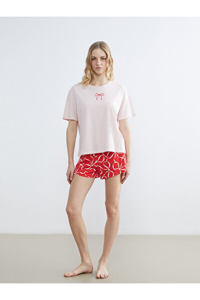 LC Waikiki Özmarka New Season Bow Printed Women's Pajama Set with Shorts