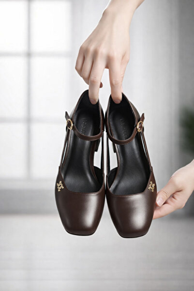 rephro store Verona Women's Brown Square Toe Buckle Stylish Evening Dress Shoes