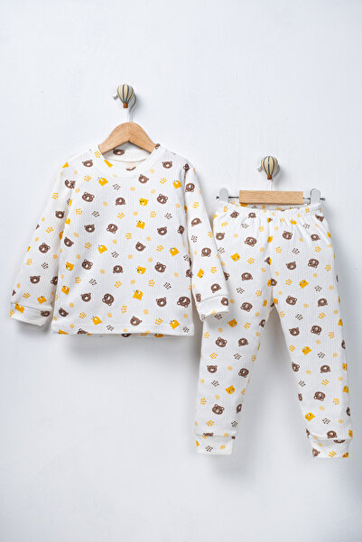 TİNY GOLDEN Special Cartoon Printed Teddy Bears Baby & Kids Pajama Set 100% C...