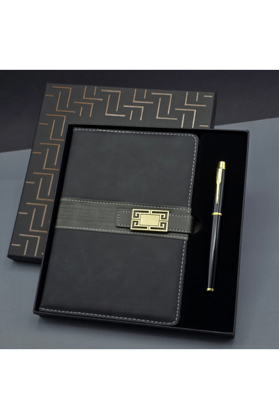 Skygo Black Buckle Undated Agenda Notebook Pen Set