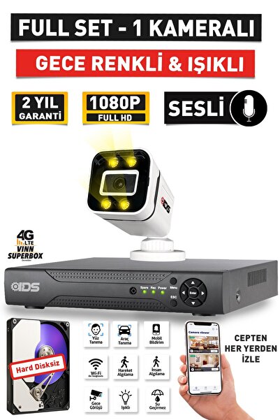 IDS SESLİ - 1 KAMERALI FULLHD GECE RENKLİ VE IŞIKLI GÜVENLİK KAMERASI - KAMER...