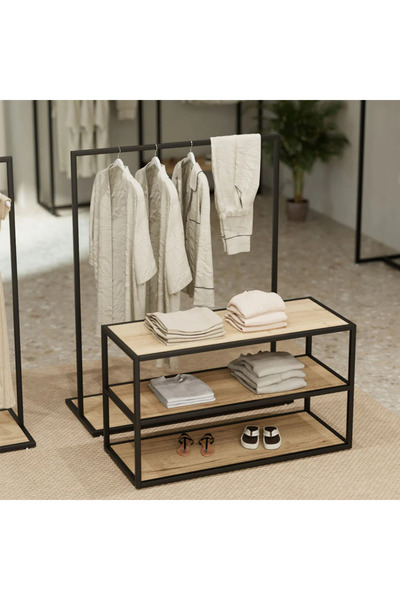 MD Vİtrin Dekorasyon Butik İkili Askılık Mağaza Ayaklı Standı MDF Bazalı Askı...