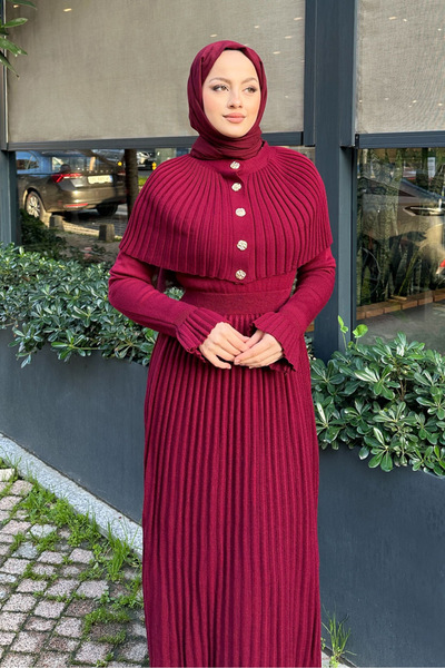 modayaselam Two Piece Knitwear Dress with Cape