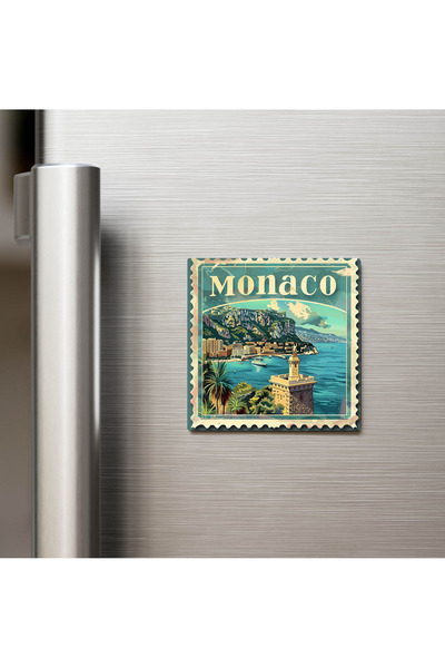 iBerk Mıknatıslı Buzdolap Magneti - Monako Monaco - Posta Pulu Temalı Ülke - ...