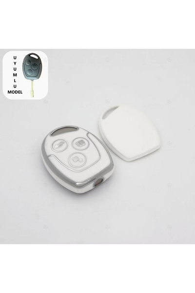 Alazpay غطاء مفتاح من مادة TPU ذو حافة فضية لسيارات فورد فوكس وترانزيت وفييست...