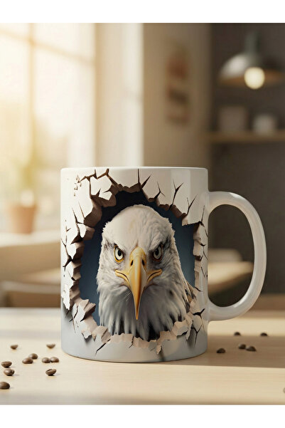 NİVRA GRUP Kartal Temalı 3D Baskılı Porselen Kupa Bardak