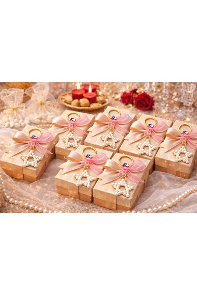 Crystal Atelier 10 Pieces Pearl Star Keychain – Newborn Welcome Baby Teething Wheat Circumcision Birthday Gift