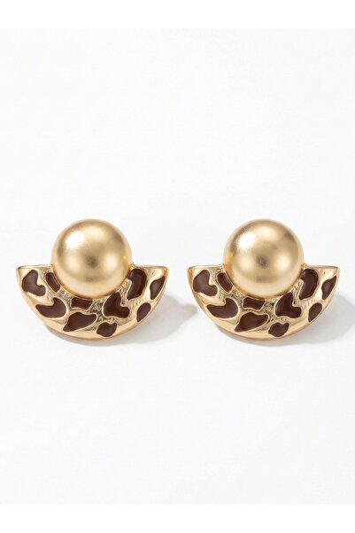 Snartun Pearl-Looking Gold Ball Detailed Brown Patterned Women's Earrings |  ...