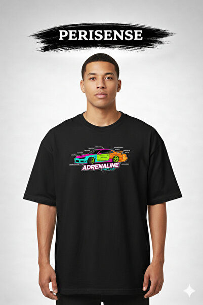 PERISENSE Unisex Drift Car Blueprint Schematic Printed Premium Combed Oversiz...