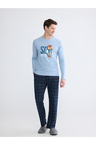 LC Waikiki Peak New Season Standard Mold Bear Teddy Printed Men's Pajama Set