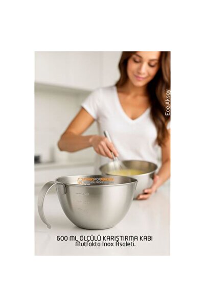 ModaCar Inox Çelik Profesyonel Ölçülü arıştırma Kabı -600 ml Sos & Hazırlık Ş...