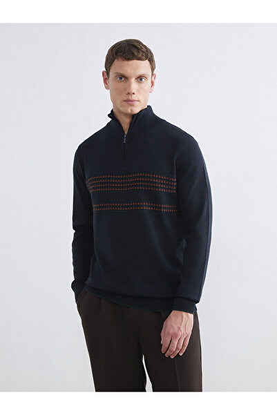 LC Waikiki Peak New Season Stand Collar Striped Men's Knitwear Sweater