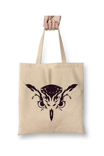 Toyaso Geantă de pânză albă Owl Head Owl Geantă de cumpărături cu mâner lung ...