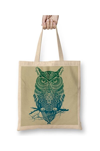 Toyaso Τσάντα κουκουβάγιας 01 Λευκή υφασμάτινη τσάντα με μακριά λαβή Τσάντα α...