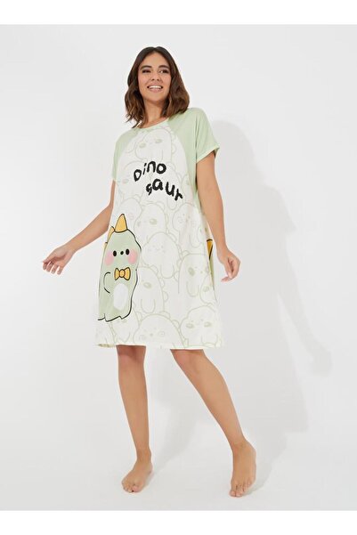 Generic Dinosaur Print Nightgown with Raglan Sleeves