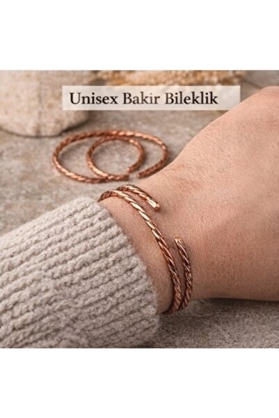 COPPERMS Triskelion Sembollü Tensor Enerjili Rustik Bakır Bileklik Seti (1E 2K 1Y)