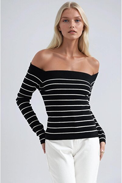 Lijuri Striped madonna collar basic sweater 1397