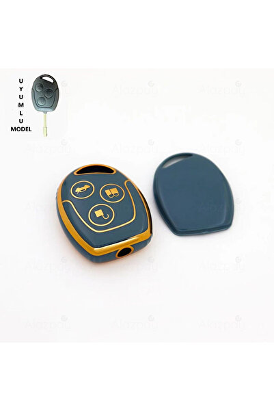 Alazpay غطاء مفتاح من مادة TPU ذو حافة ذهبية لسيارات فورد فوكس وترانزيت وفييس...