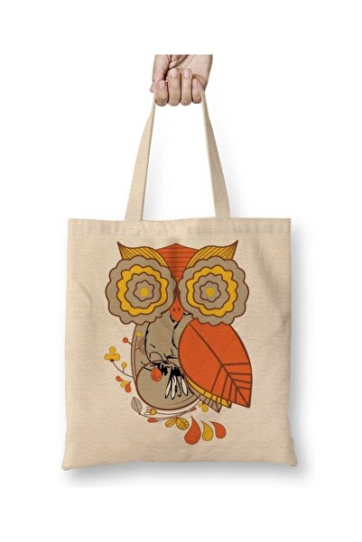Toyaso Τσάντα αγορών Coruja Owl White Tote Bag με μακρύ χερούλι Τσάντα παραλίας