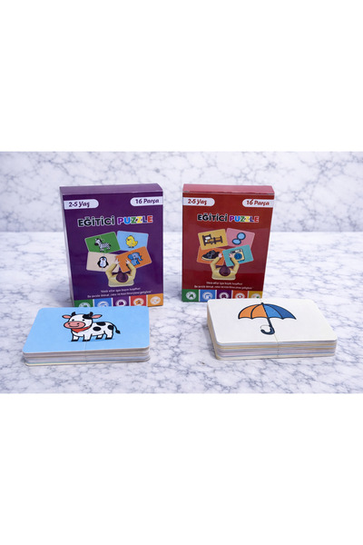 Meröka Eğitici Puzzle İkili Keşif Seti (Hayvan & Nesneler) Zeka Geliştirici E...