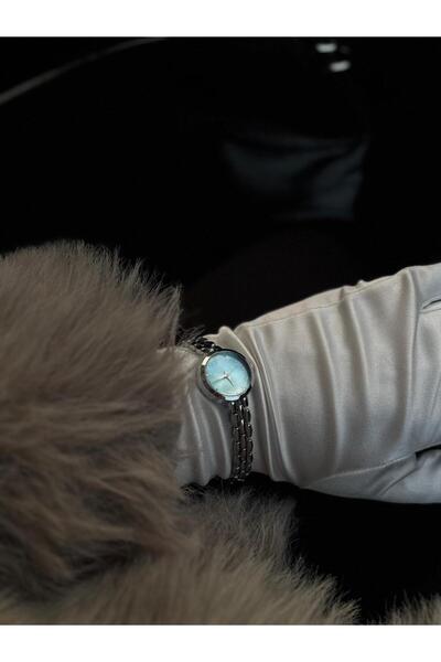 Nikra Saat MİNİMALİST VINTAGE GÜMÜŞ RENK İNCE KORDON MAVİ KADRANLI KADIN KOL ...