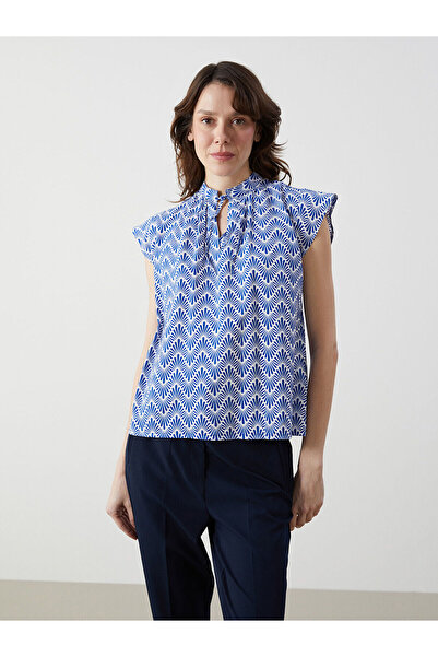 LC Waikiki Özmarka Νέα Σεζόν Γυναικεία Μπλούζα με Δετό Γιακά και Σχέδιο, Κοντ...