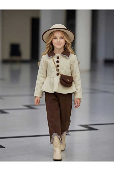 yumuycak dünyası ŞAPKALI KREM KIZ ÇOCUK TAKIM