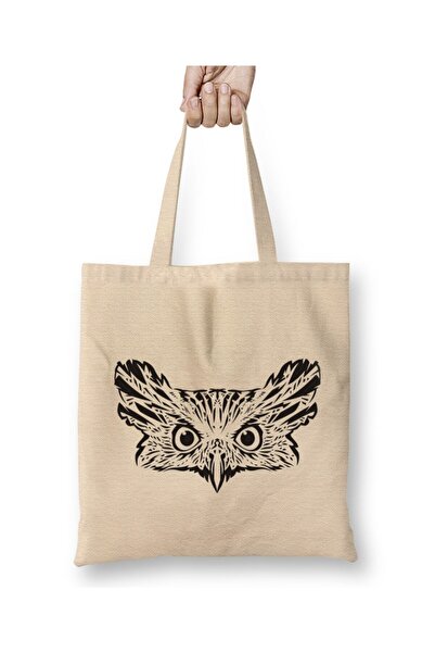 Toyaso Geantă de pânză albă The Owl Owl, cu mâner lung, geantă de cumpărături...