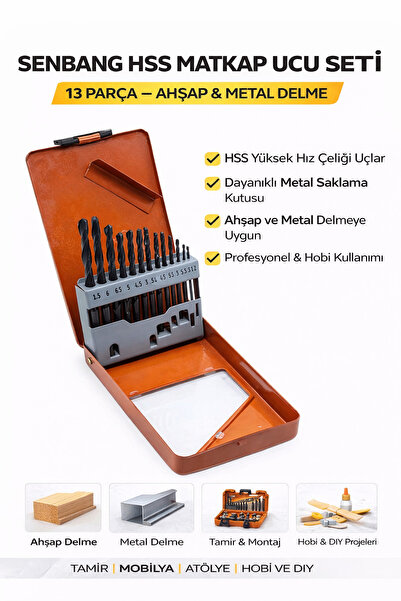 SENBANG HSS Matkap Ucu Seti 13 Parça | Ahşap & Metal Delme | Çelik Kutu | Pro...
