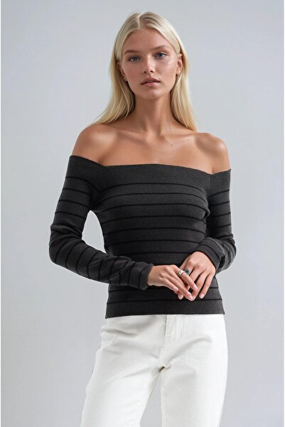 Lijuri Striped madonna collar basic sweater 1397