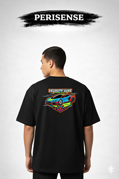 PERISENSE Unisex European Sports Car Blueprint Printed Premium Combed Oversiz...