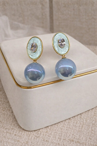 Lanuna Gold Çerçeveli Taşlı İnci Efektli Sallantılı Küpe